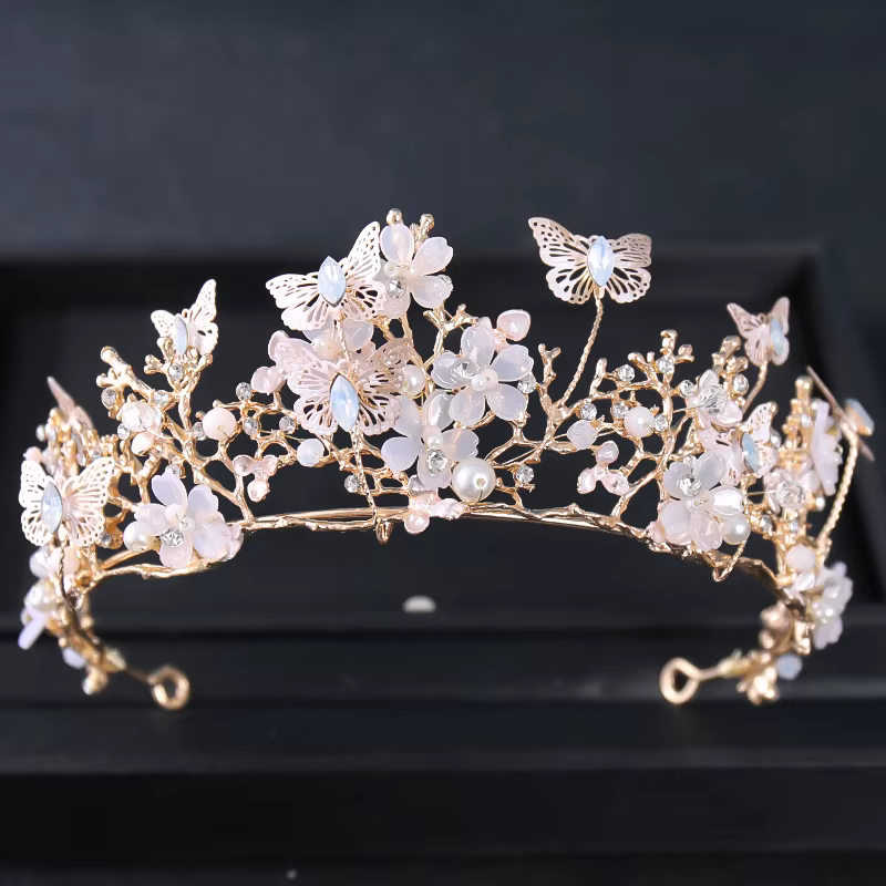 Baroque perle strass couronne fleur papillon princesse diadème bandeau