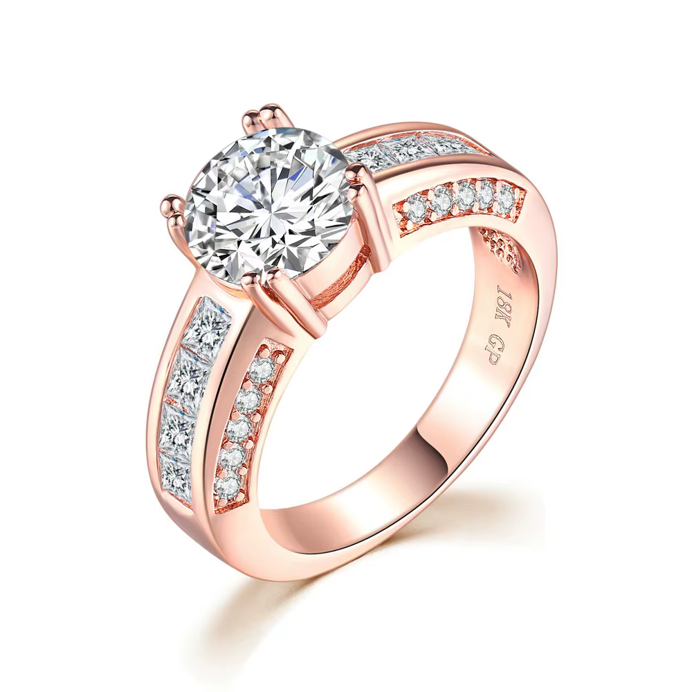 Double juste CZ pierre femmes anneaux bijoux mode or Rose couleur cristal de mariage bandes pour Couple