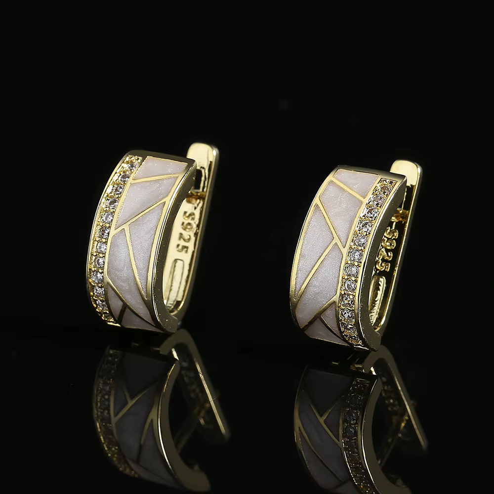 Boucles d'oreilles classiques blanches plaquées argent 925 pour femmes