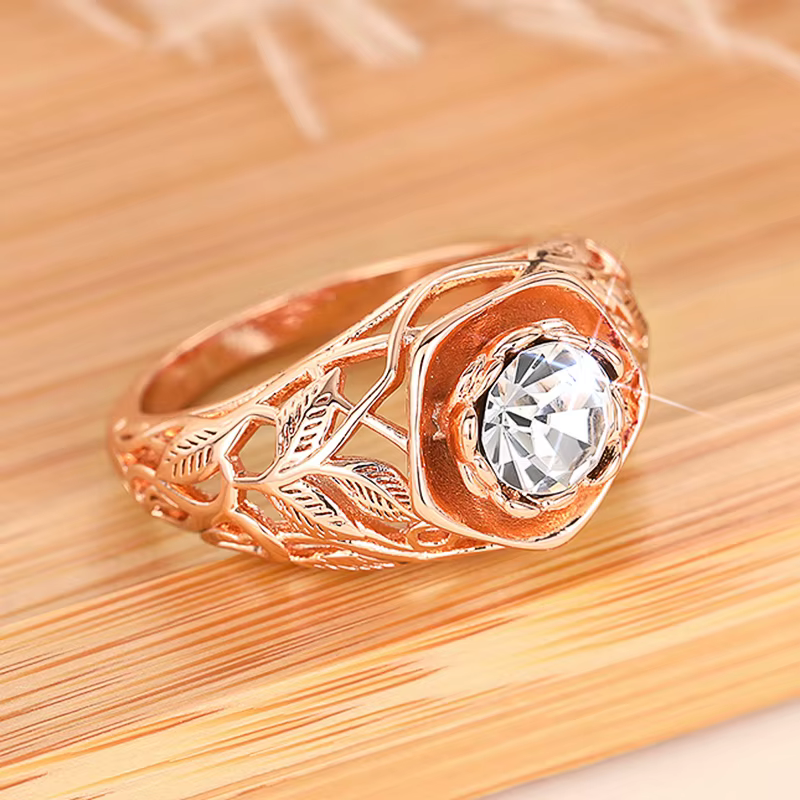 Huretailers-Bague en or rose esthétique pour femme