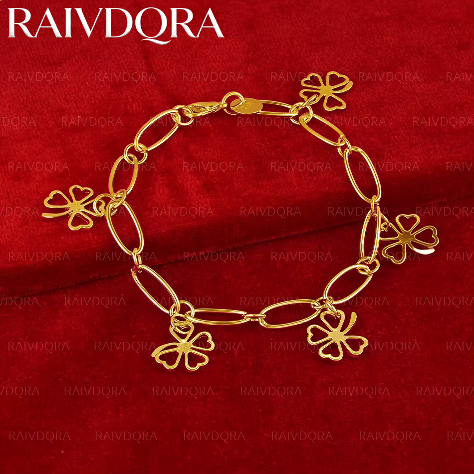 Bracelet ovale trèfle plaqué or 18 carats pour femme