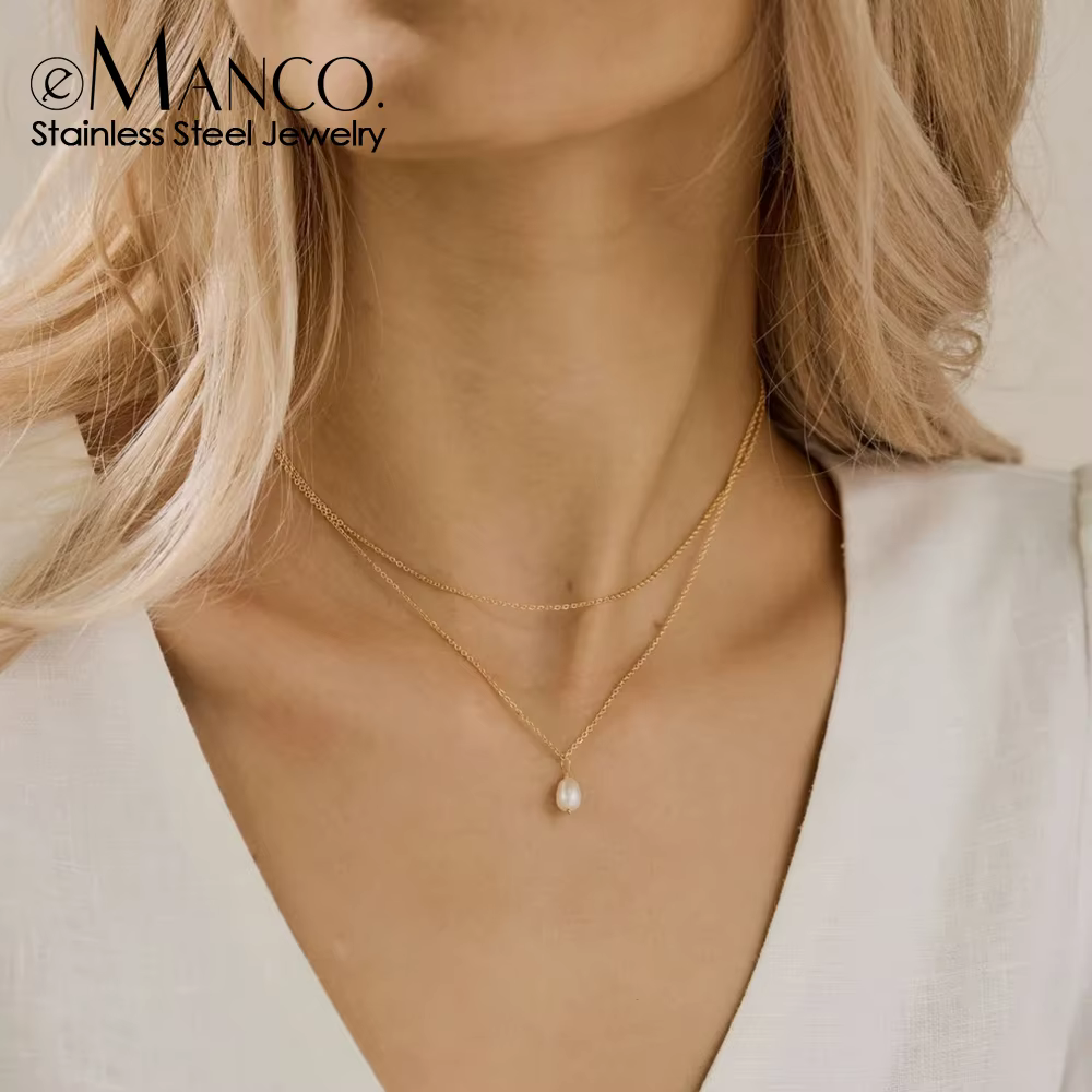 Collier minimaliste en perles d'eau douce EManco pour femmes et filles