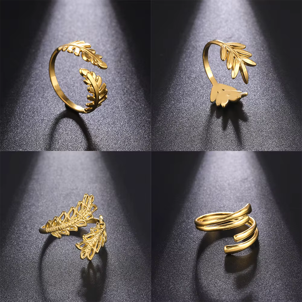 Bague ouverte feuille d'olivier pour femmes