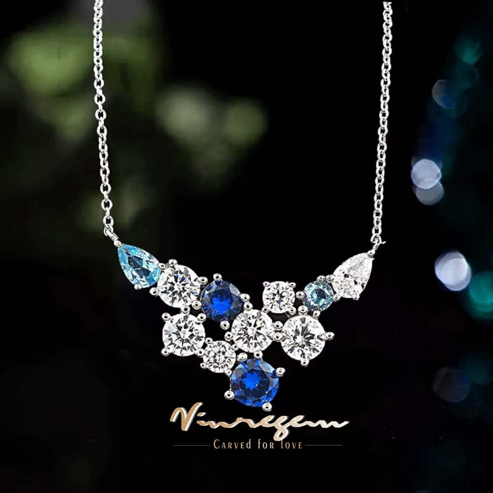 Vinregem saphir haute teneur en carbone diamant pierres précieuses pendentif colliers pour femmes 100% 925 en argent Sterling bijoux fins cadeaux en gros