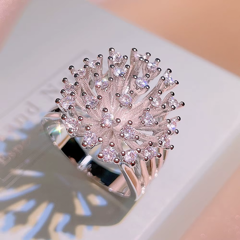 Zunderes-Bague flocon de neige creuse en cristal pour femme