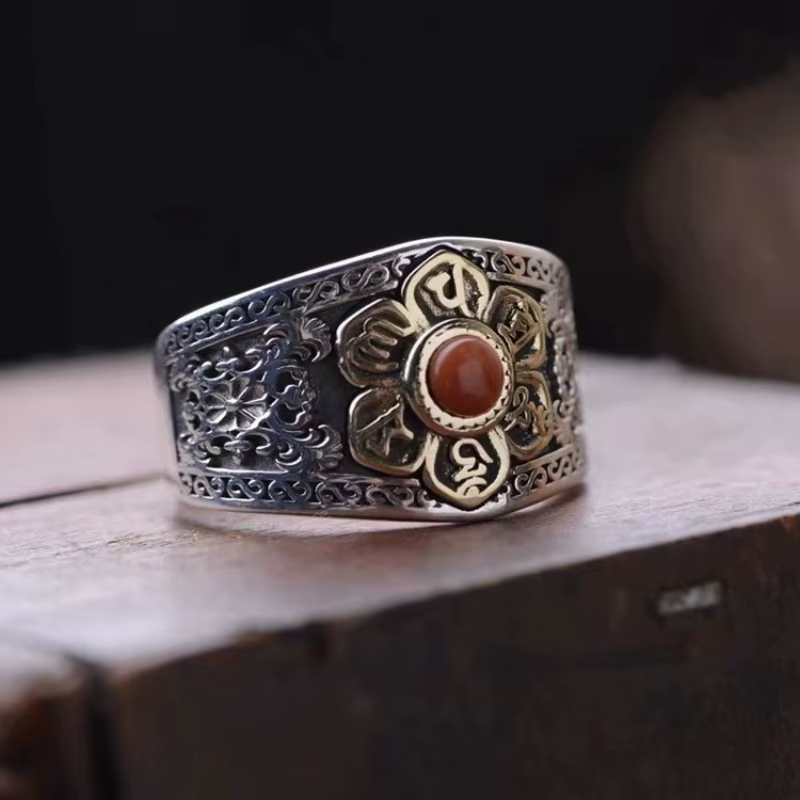 Buyee-Bague ouverte en cornaline naturelle pour femme