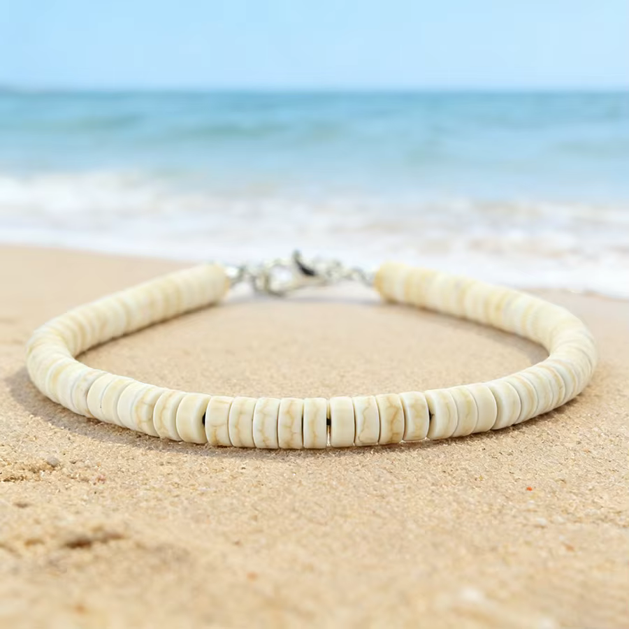 Chaîne de cheville bohème en perles de bois naturelles pour femme