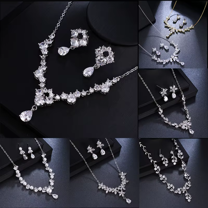 SUGO – ensemble de colliers et boucles d'oreilles en zircone blanche, haute qualité, économique, pour femmes élégantes, accessoires de bijoux de dîner, 2022