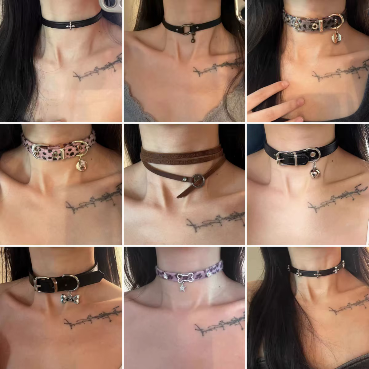 Ensemble de colliers en cuir artificiel Style Maillard pour femmes
