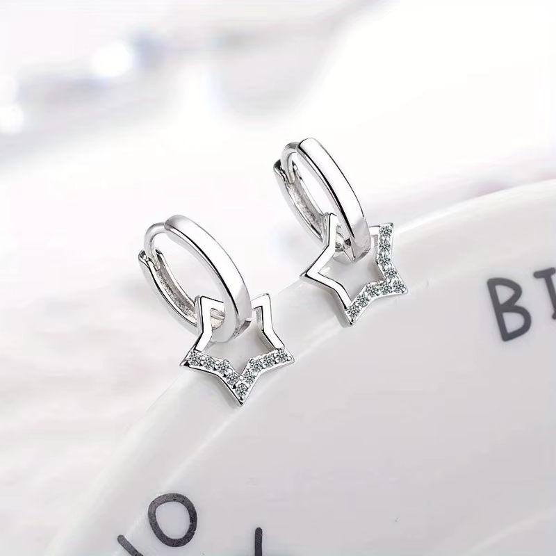 Boucles d'oreilles créoles en forme d'étoile creuse en argent sterling 925 véritable – Petites