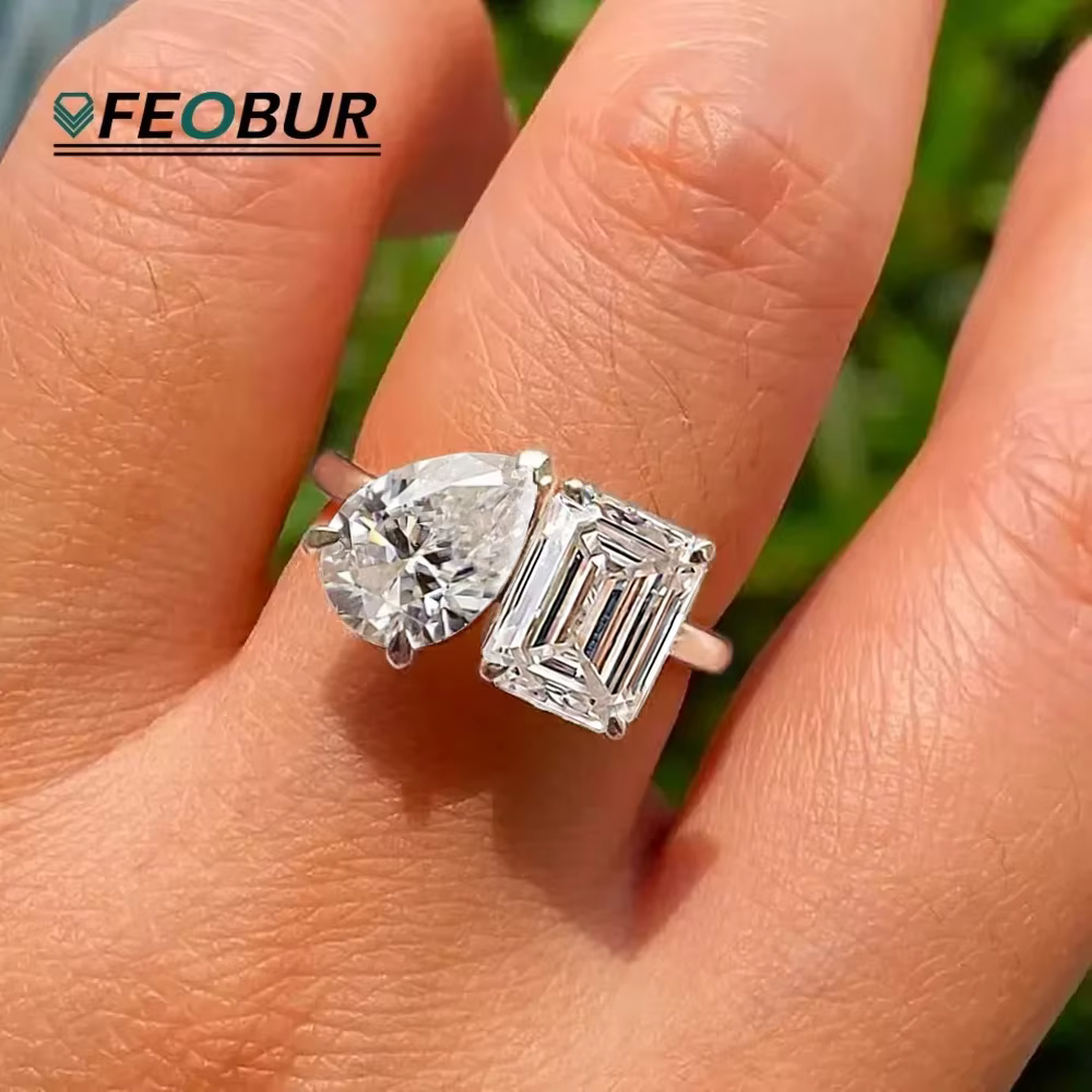 Bague Moissanite taille poire et émeraude 2-5cttw pour femmes