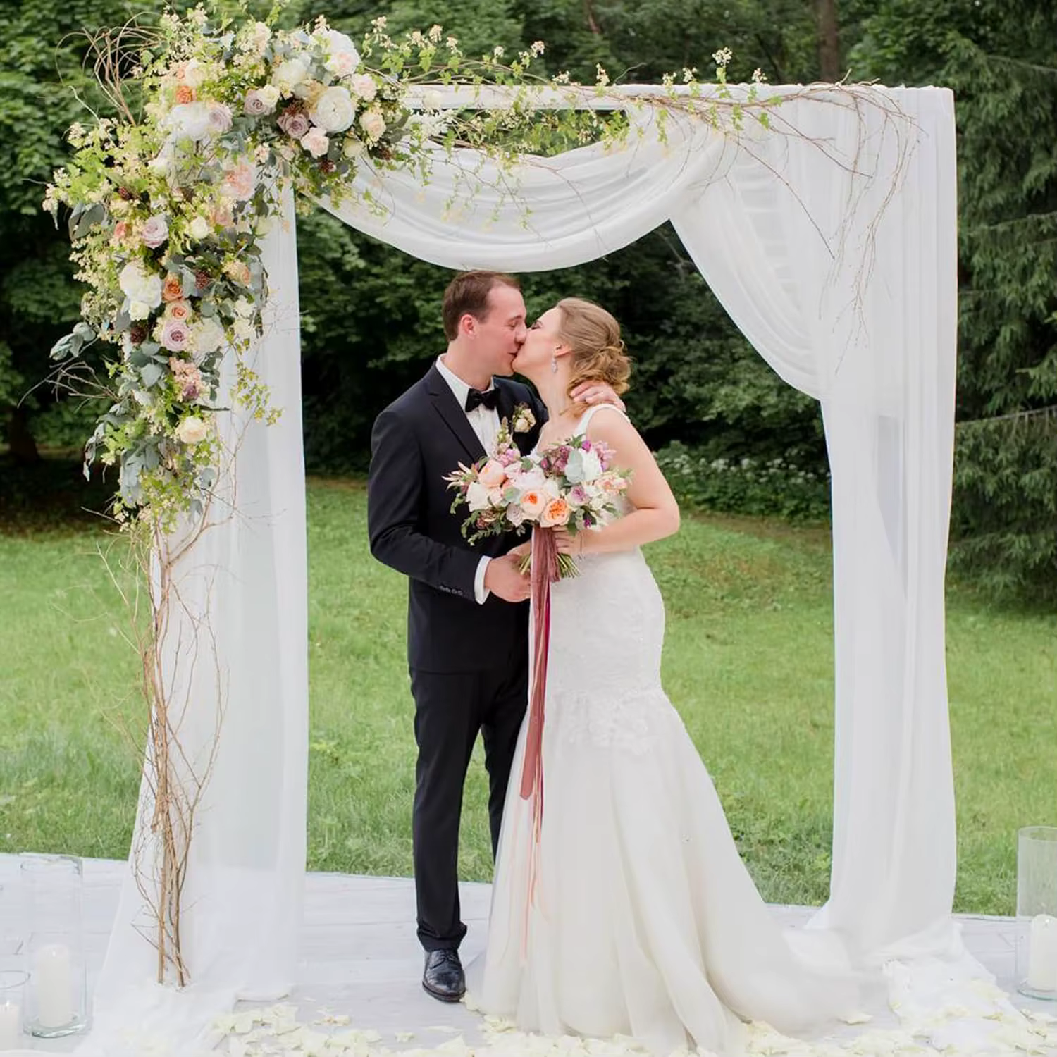 75 cm X 6 M blanc mariage Tulle arc drapé tissu toile de fond 28.7 "X 20FT pure rideaux