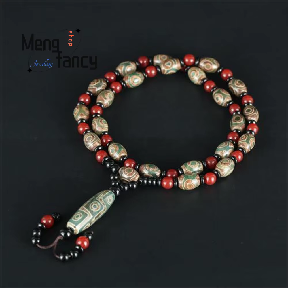 Collier rétro en Agate naturelle de perles célestes à neuf yeux givrées, chaîne de pull de style ancien, mascottes de haute qualité, bijoux à la mode