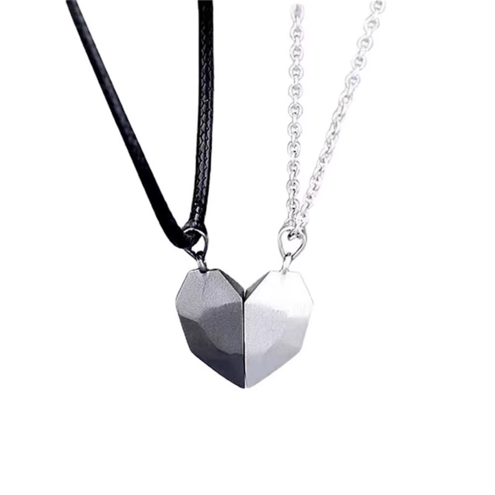 Cadeau de saint valentin bonne qualité Simple Couple pendentif collier électrocardiogramme magnétique coeur