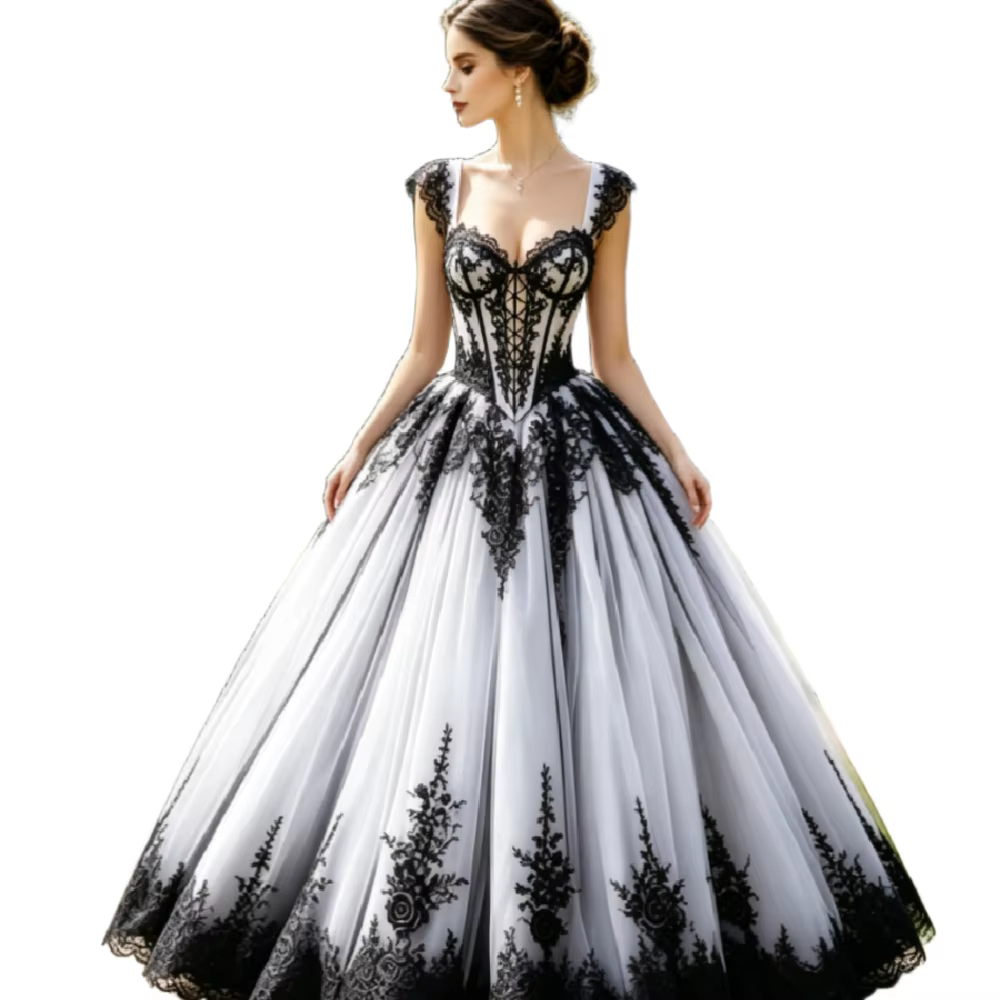 Robe de mariée gothique vintage noire 2026
