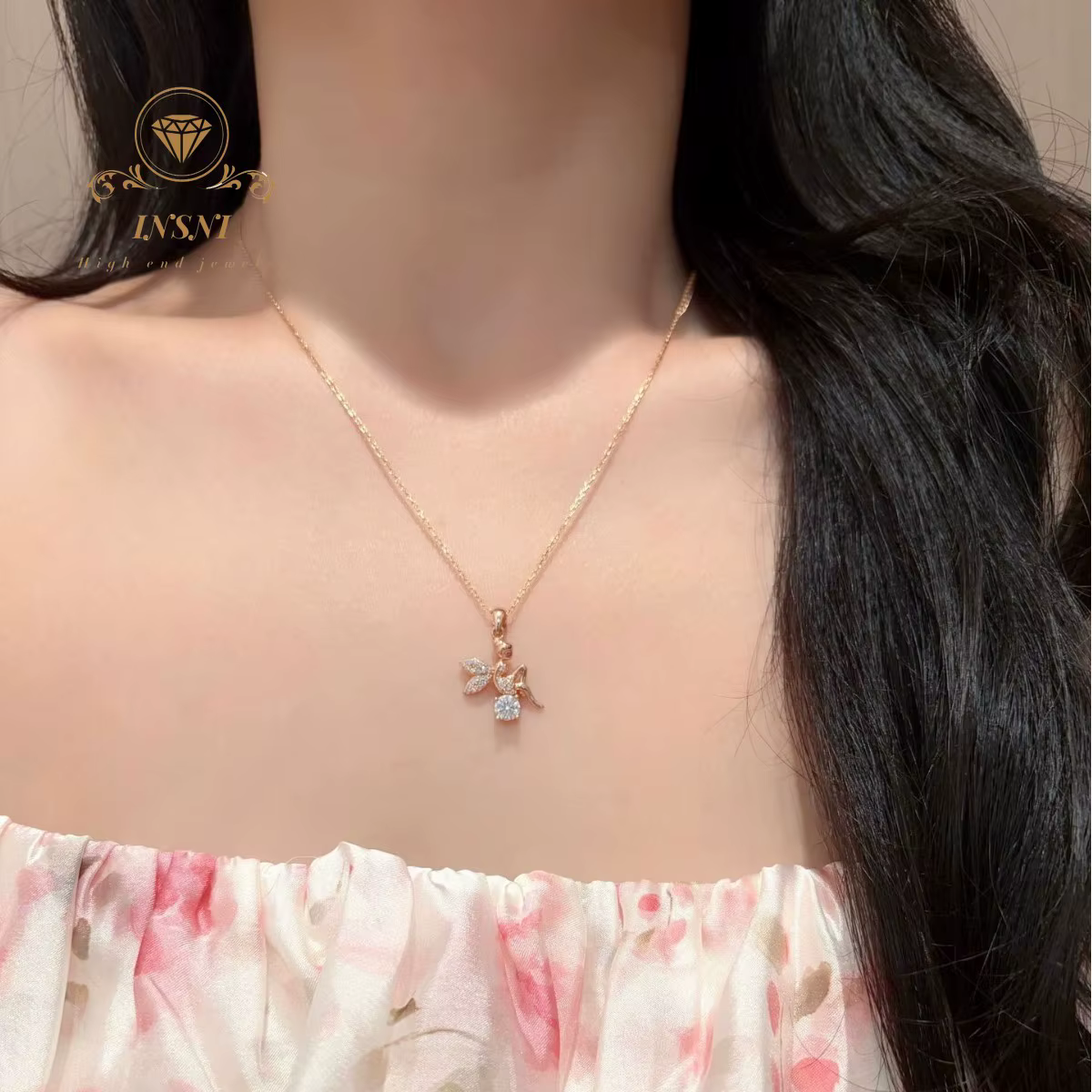 Collier Pendentif Elfe Populaire en Argent S925 Plaqué Or Rose pour Femme