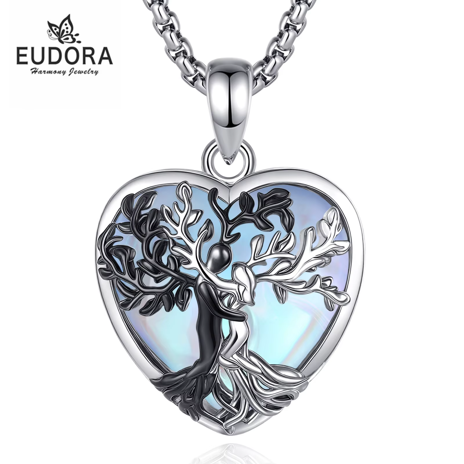 Eudora arbre de vie Couple câlin collier pierre de lune