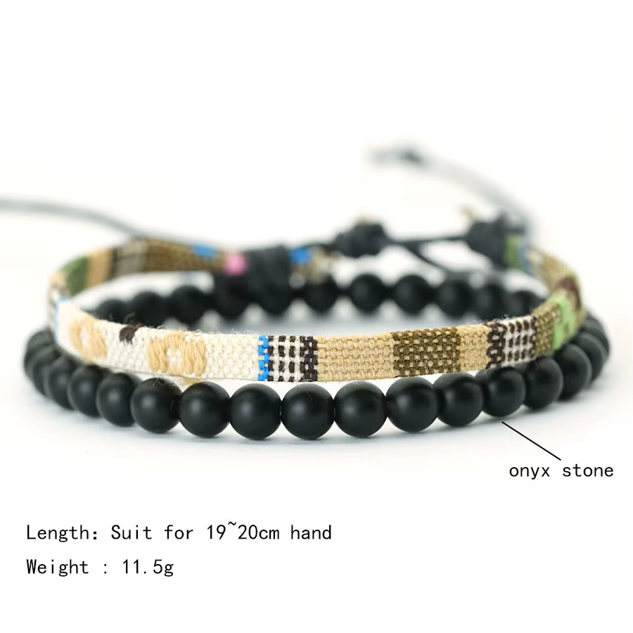 Noter ethnique hommes Bracelet ensemble tressé à la main bohême tissu Braclet polyvalent