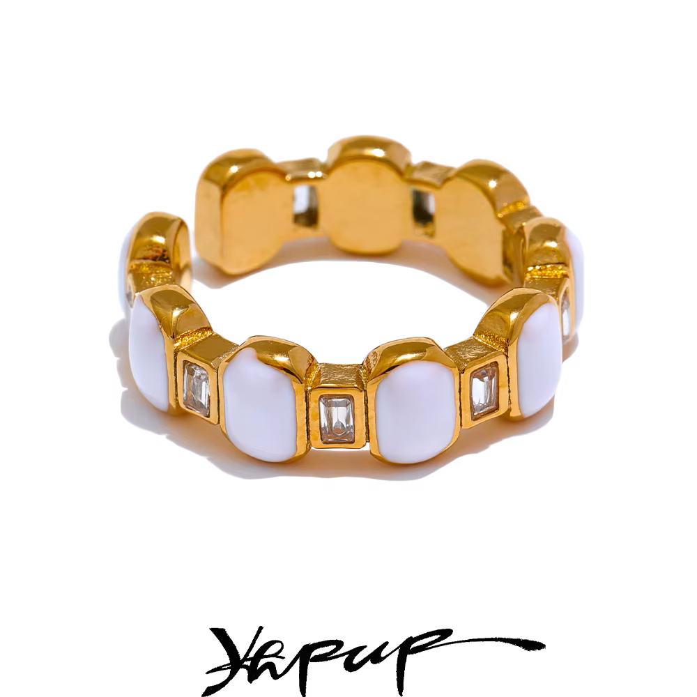 Yhpup – bague en émail blanc pour femmes, Zircon cubique, couleur or, en acier inoxydable, élégante, mode, bijoux de doigt, accessoires, cadeau