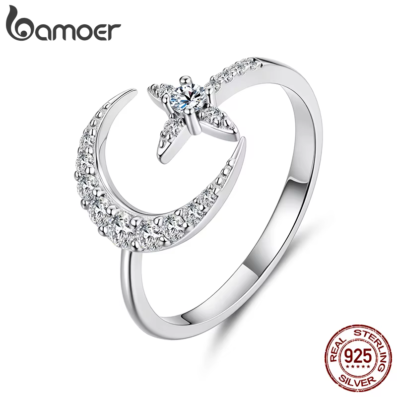 Bamoer – bague Moissanite Stars Moon D Color VVS1 EX