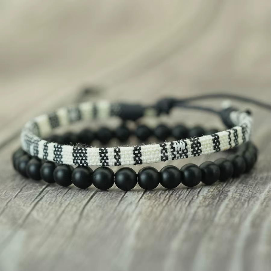 Noter ethnique hommes Bracelet ensemble tressé à la main bohême tissu Braclet polyvalent