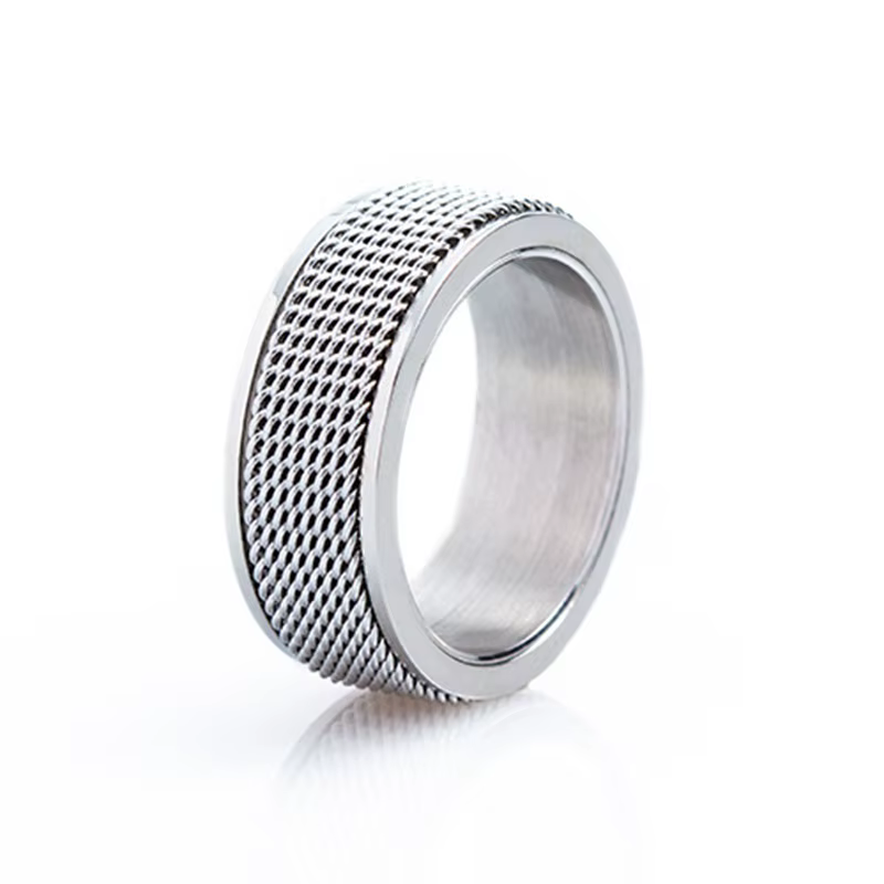 Bague en maille tressée en acier inoxydable pour homme