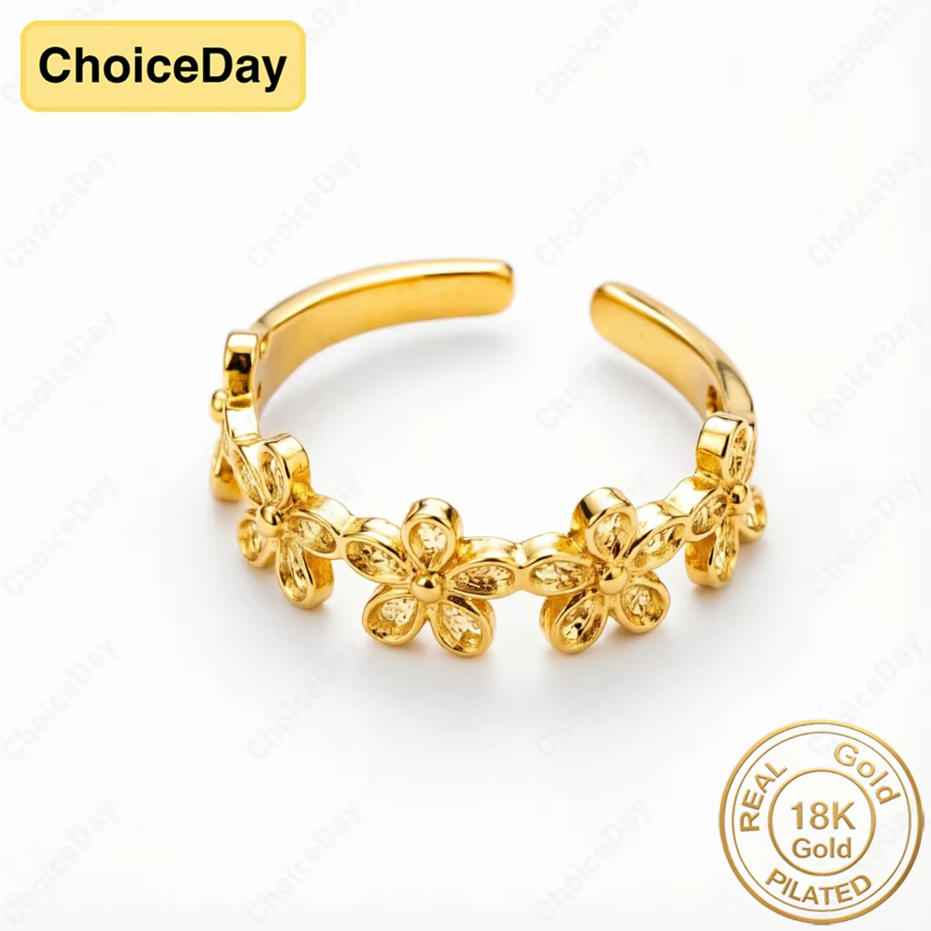 Bague florale luxueuse et exquise plaquée or 18 carats