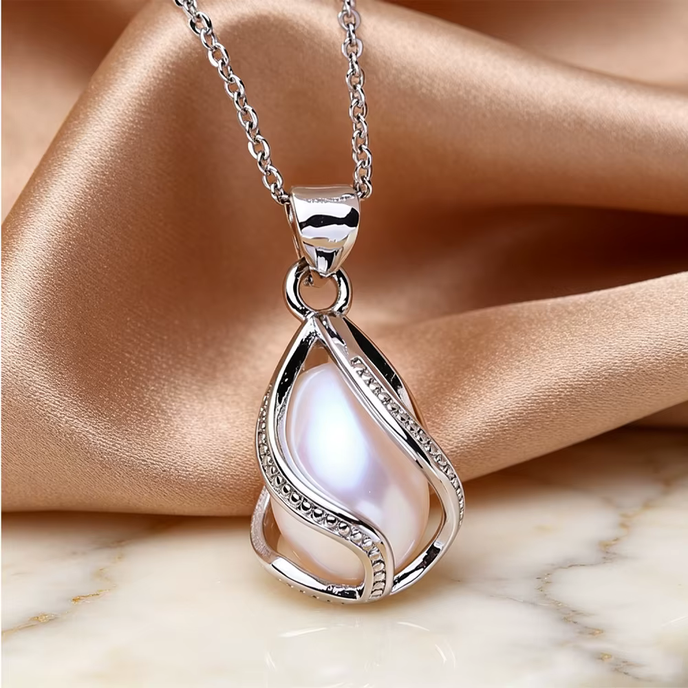 FENASY – colliers de perles d'eau douce blanches naturelles pour femmes, pendentif couleur argent, cadeaux d'anniversaire classiques, bijoux de fête élégants