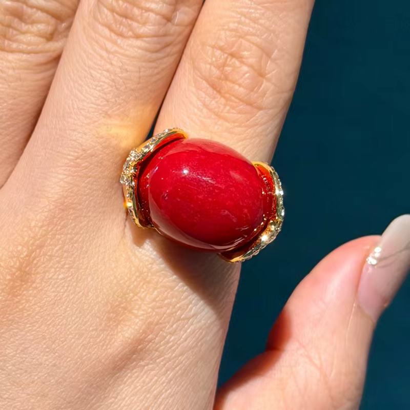 Bagues ovales vintage en agate rouge pour femme