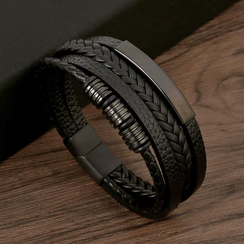 Bracelet en cuir multicouche tissé à la main pour hommes