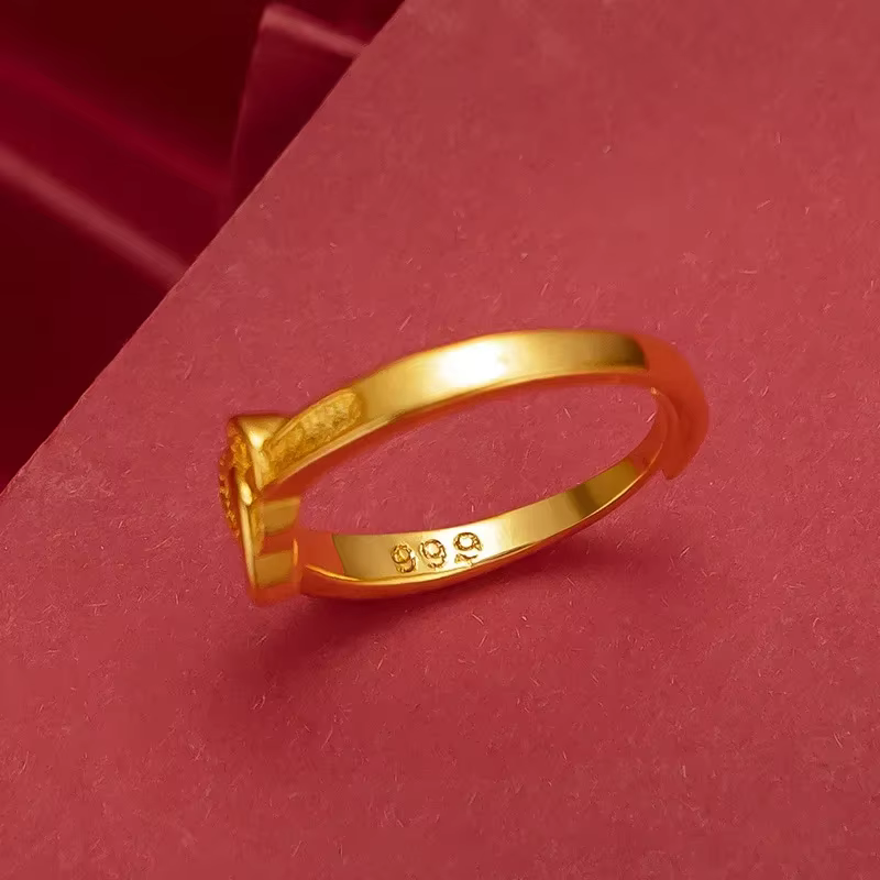 Bague pour femme Goldpure Double Cœur en or véritable 24K 9999