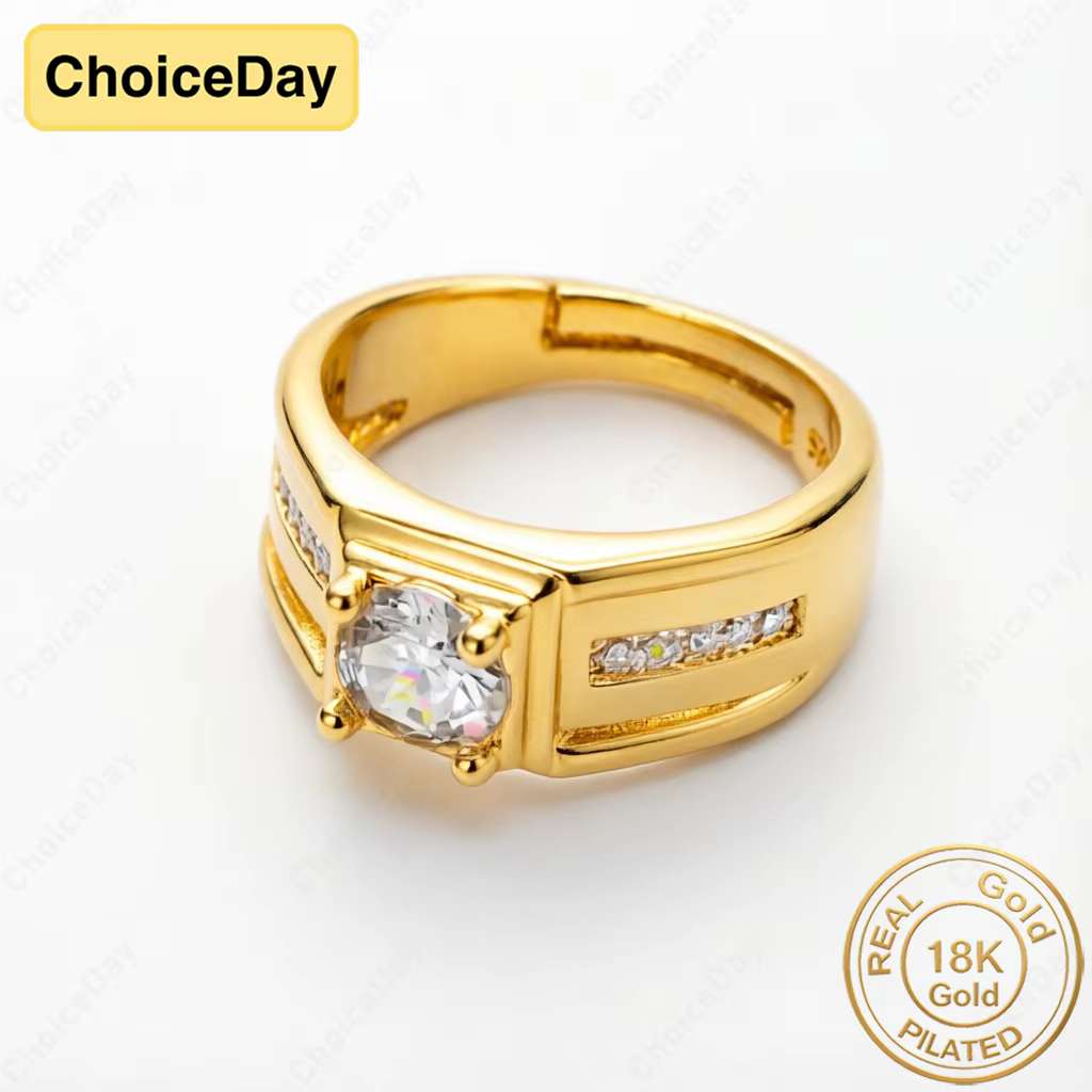 Bague de luxe plaquée or 18 carats à quatre griffes larges en zircone pour femme - Accessoire de mode pour mariage et fête