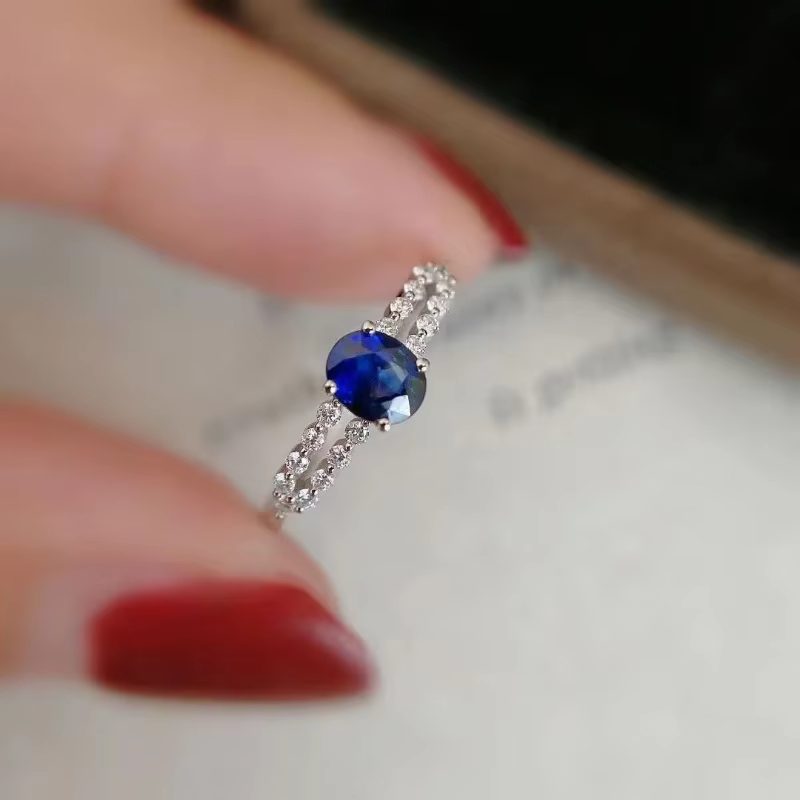 Bague saphir diamant incrusté d'argent 925 pour femme