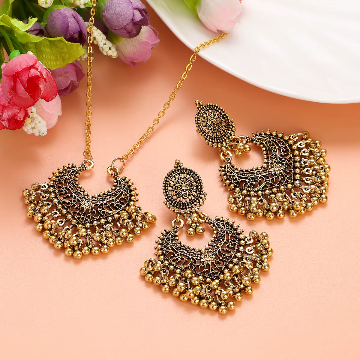 Ensemble de bijoux indiens plaqués or rétro pour femmes