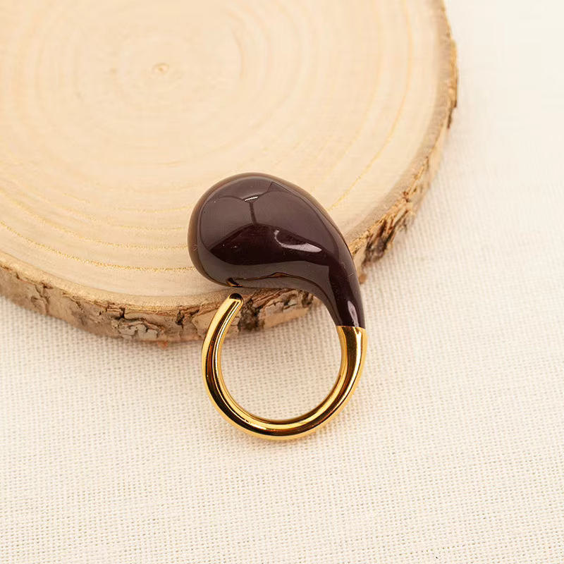 Bague en forme de C en émail plaqué or pour femme
