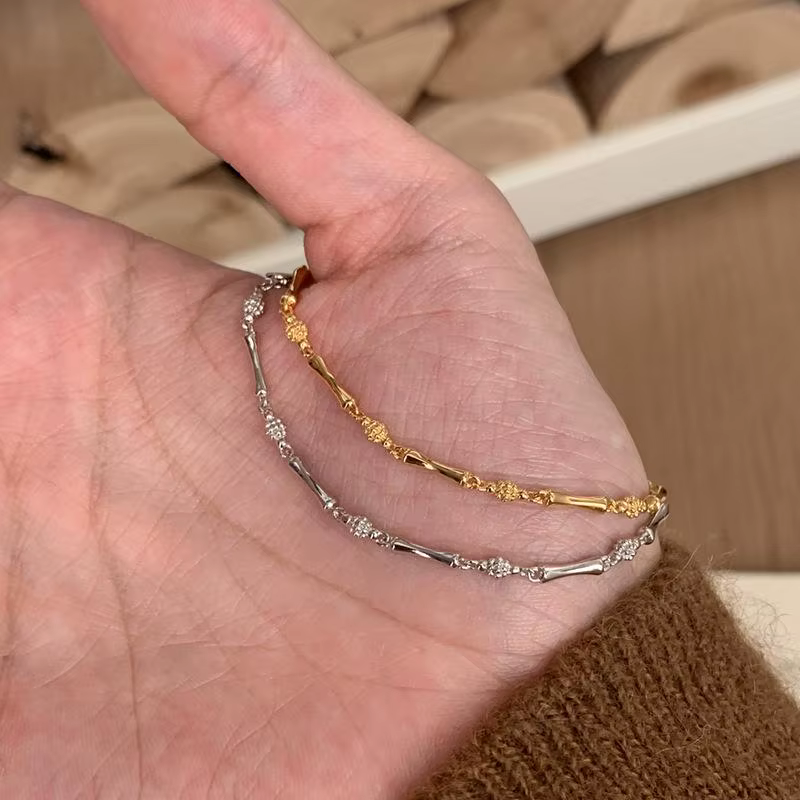 Argent 925 mode Simple brillant bambou Bracelets pour femme léger luxe Style charme chaîne