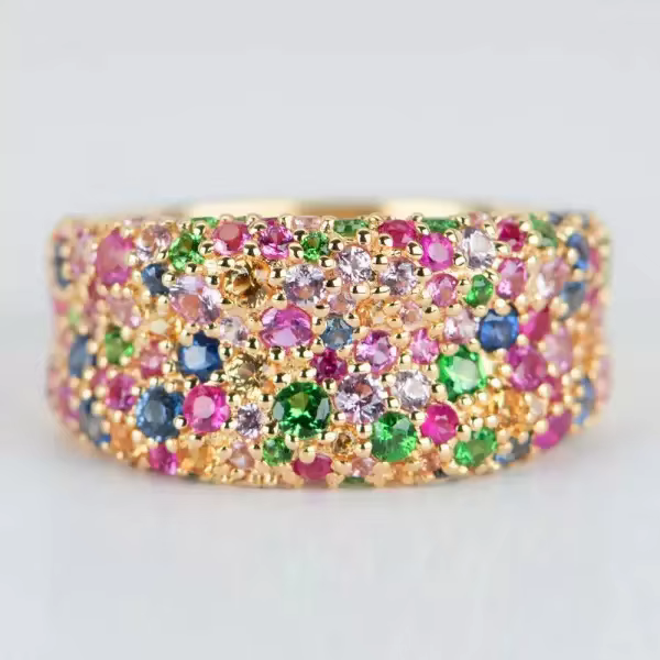 Bague de luxe pour femme incrustée de zircons multicolores