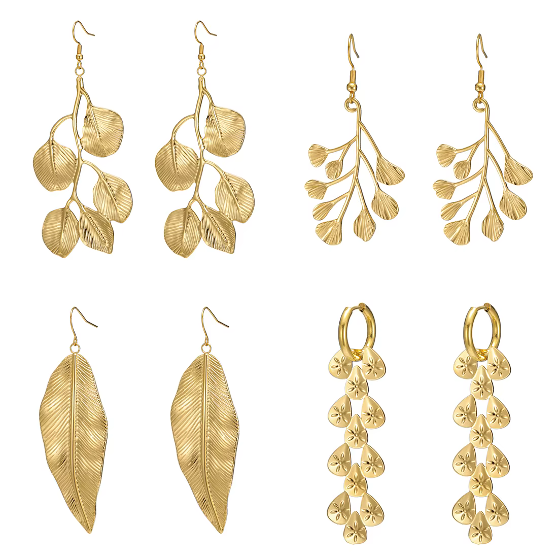 Boucles d'oreilles en forme de feuilles pour femmes, en acier inoxydable, couleur or/argent, longues pampilles, bijoux de haute qualité, cadeaux