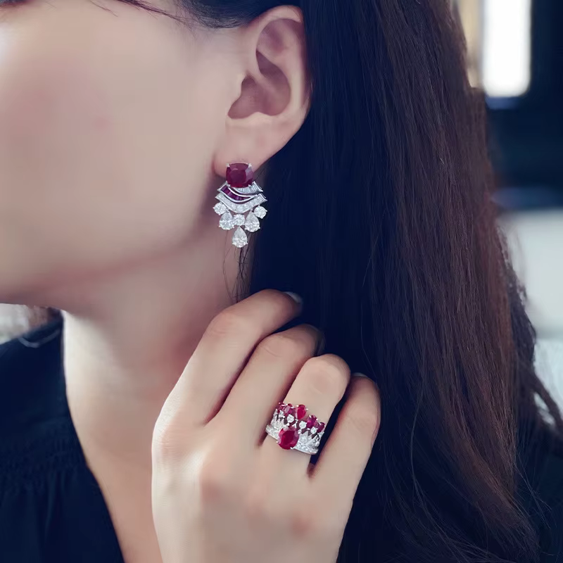 Foydjew bijoux de créateur de luxe Vintage couronne conception rubis rouge cristal anneaux boucles d'oreilles Banquet