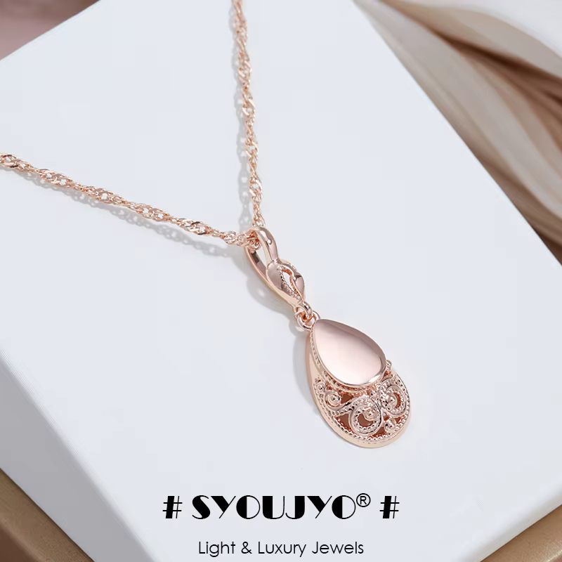 SYOUJYO Vintage 585 couleur or Rose pendentif colliers pour femmes brillant Simple goutte d'eau ethnique mariée bijoux de mariage