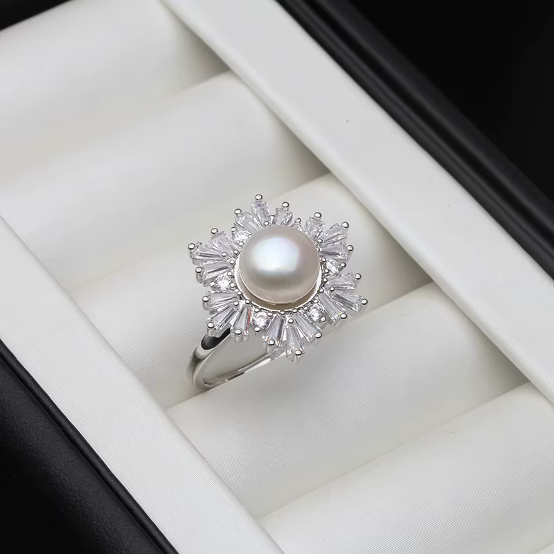 Bague en argent Sterling 925 véritable avec perles pour femme