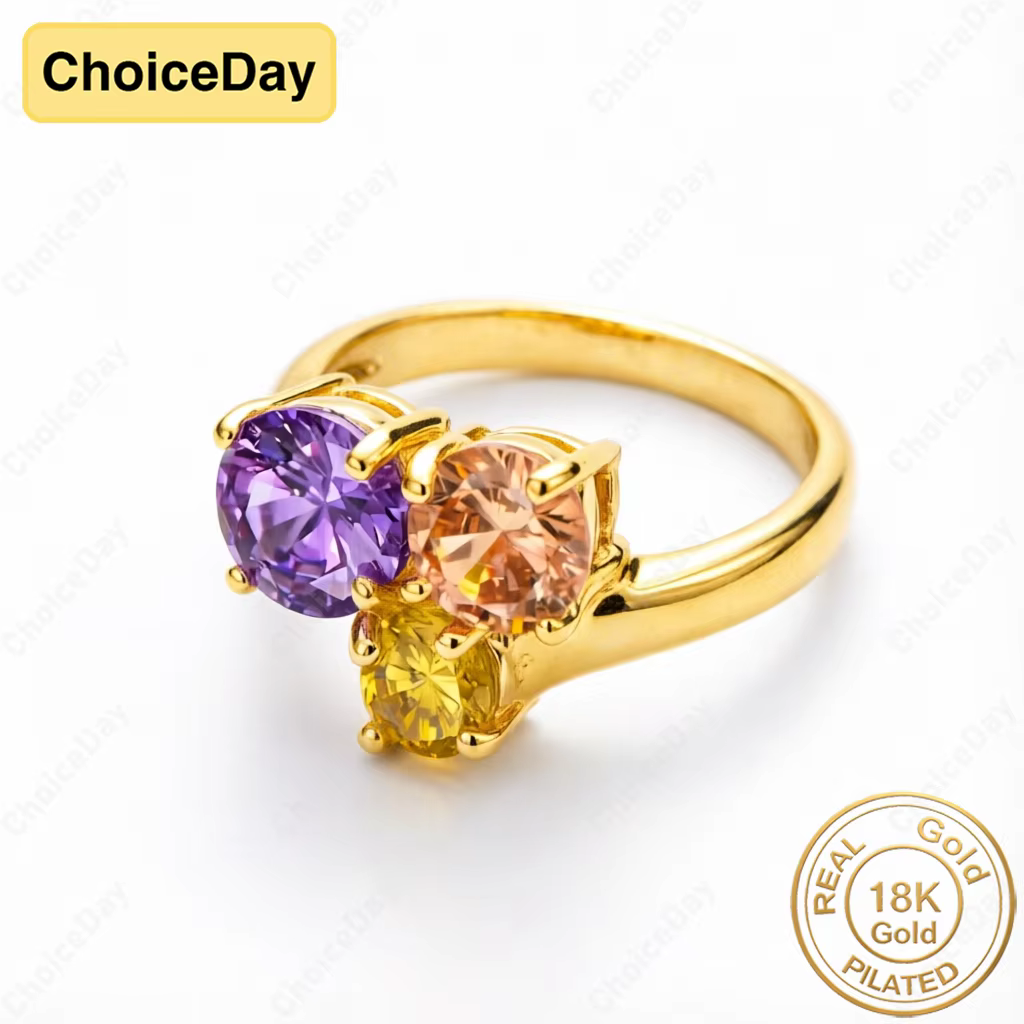 Bague en zircon tricolore plaquée or 18 carats pour femmes