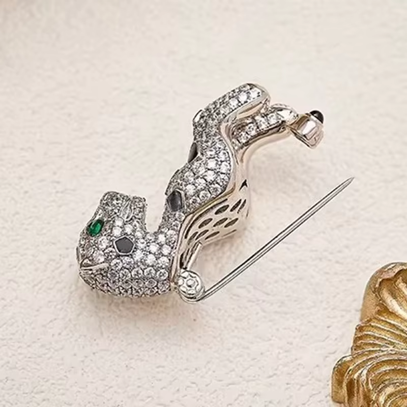 AYJEWELRY Nouvelle Tendance Collier Tennis Double Couche avec Pendentif Broche Panthère Léopard Noir en Zircon 5A