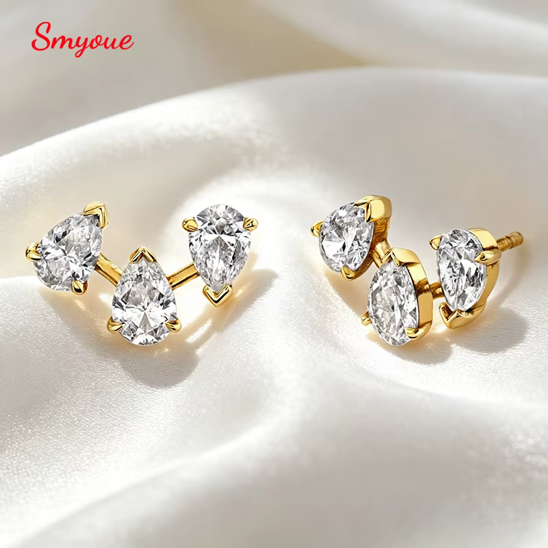 Boucles d'oreilles clous Smyoue tendance en zircon taille poire D VVS1