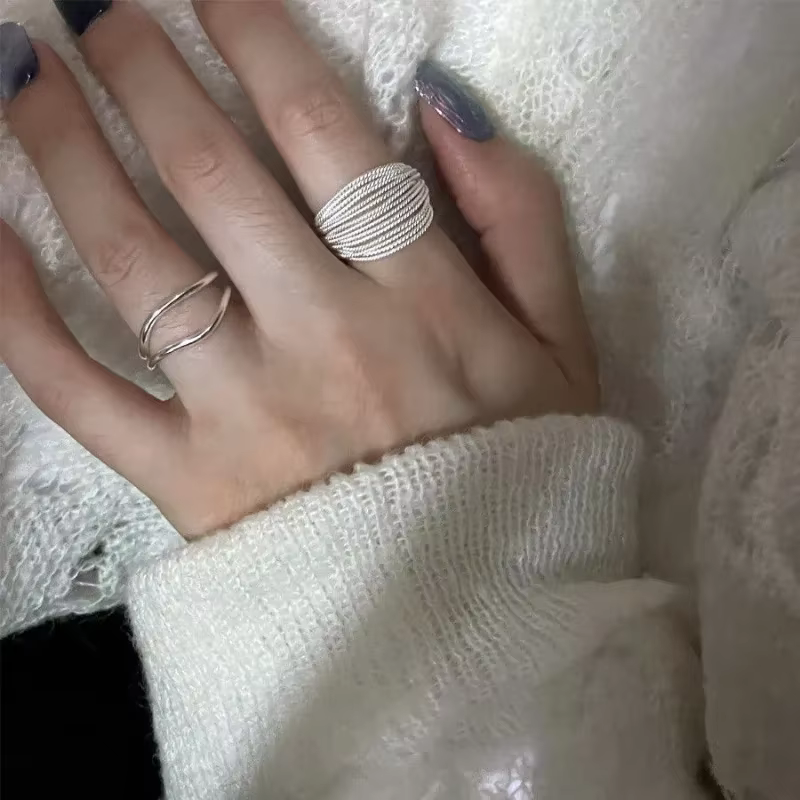Bague multi-lignes en argent carillon pour femmes et filles