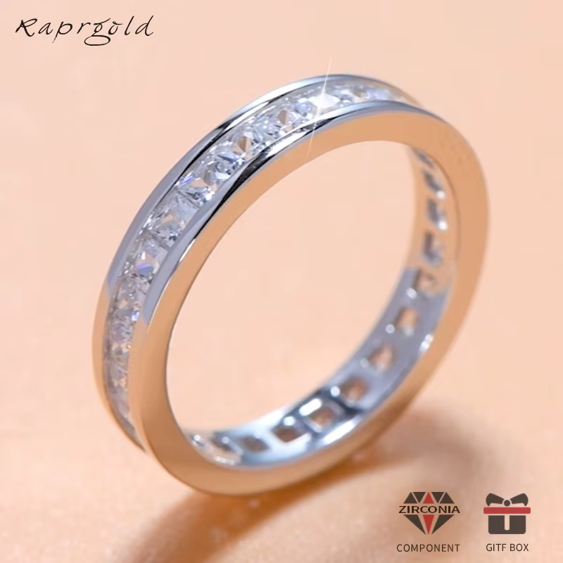 RAPRGOLD 2*2mm mode princesse coupe lumière luxe Zircon anneau délicat 925 en argent Sterling anneaux pour hommes femmes bijoux fins cadeau