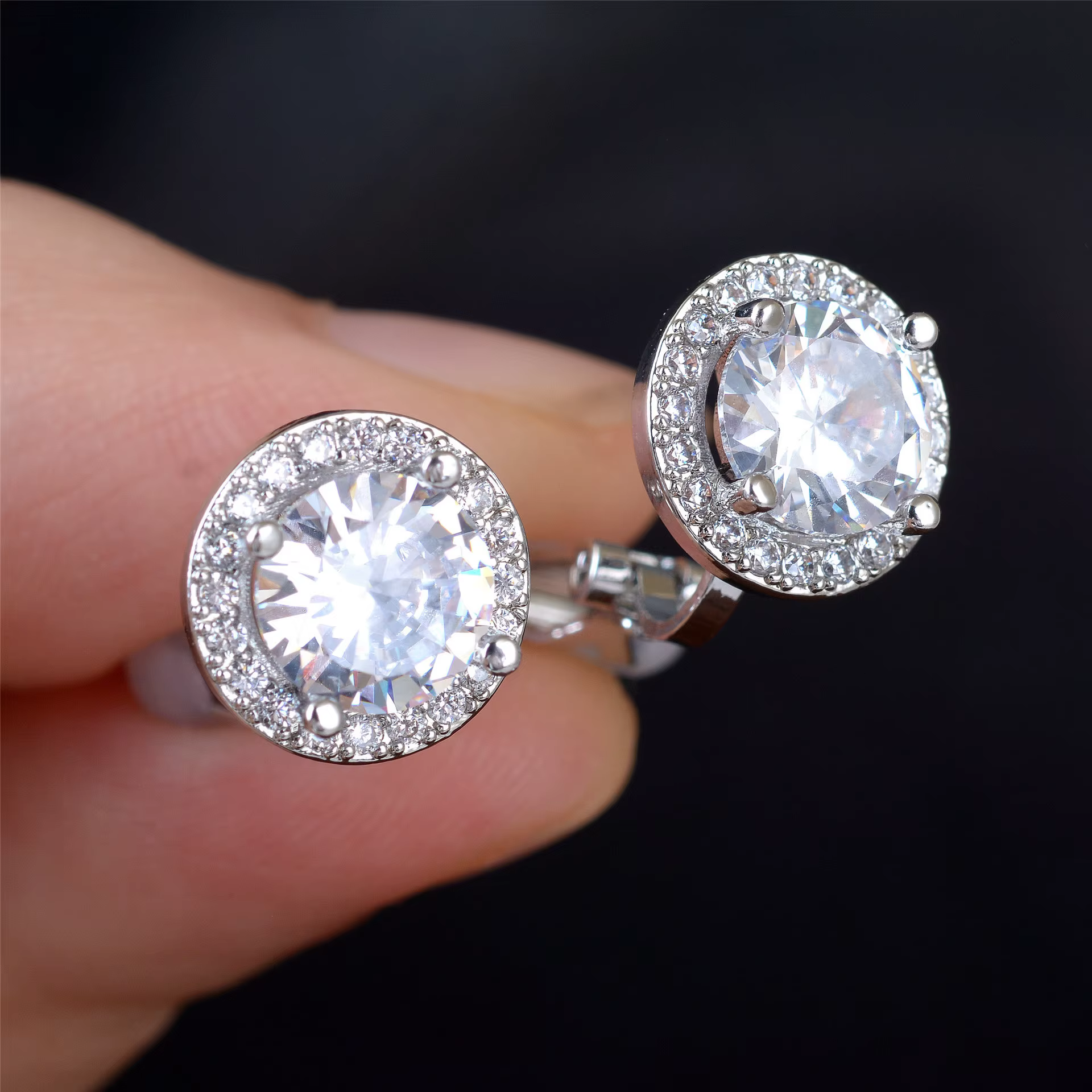 Boucles d'oreilles rondes en Zircon blanc pour femmes