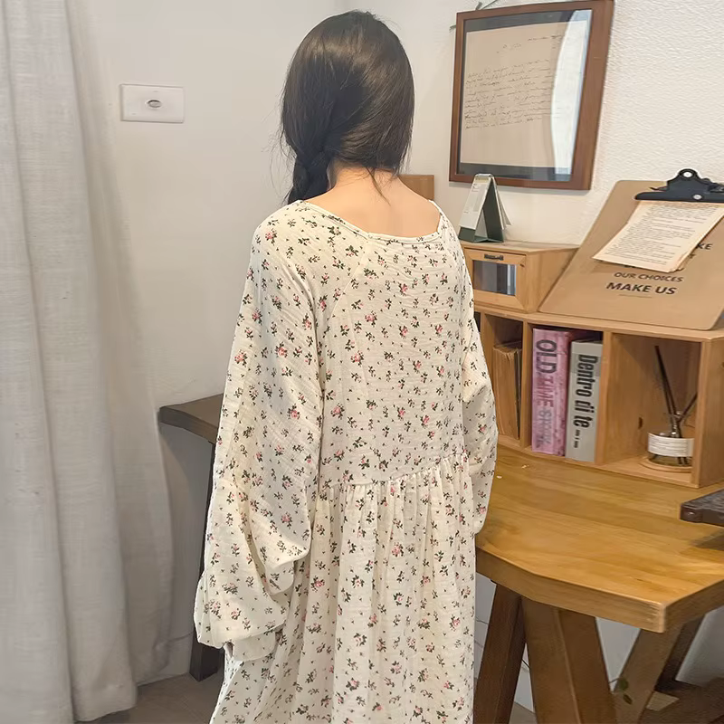 Mousseline 100% coton gaze pour les femmes robe à manches longues bout