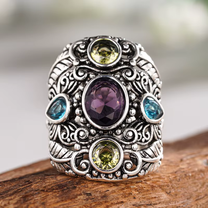 Huitan – bague Vintage couleur argent pour femmes