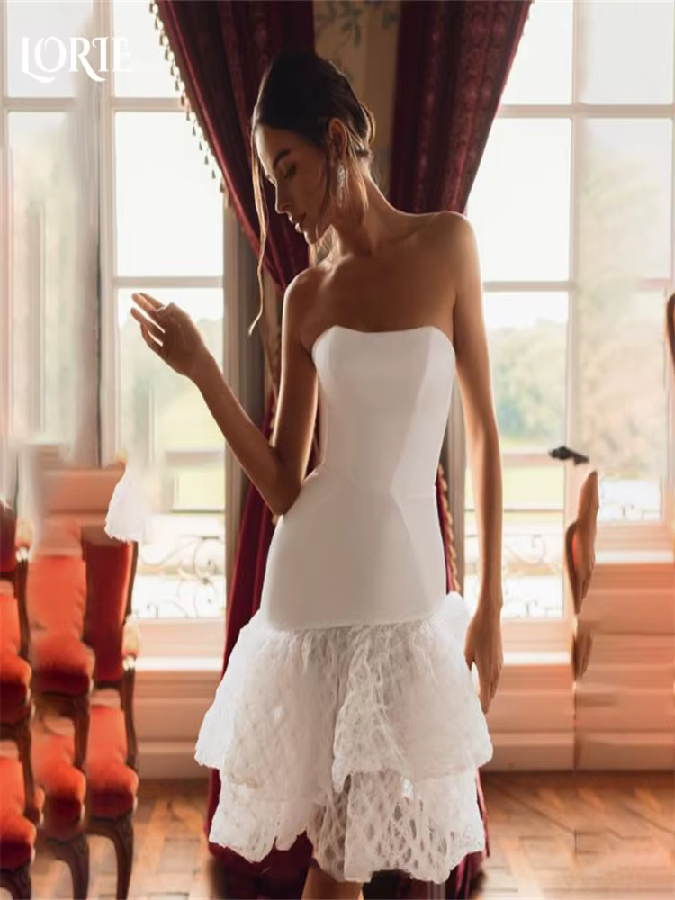 LORIE Sexy robes de mariée courtes à volants bretelles plis